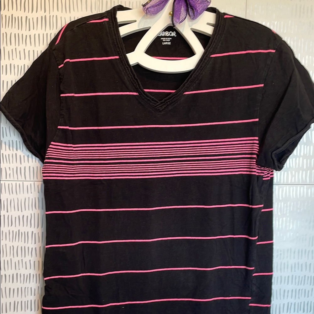 Carbon Men's Short Sleeve Tee - Black and Pink Stripes